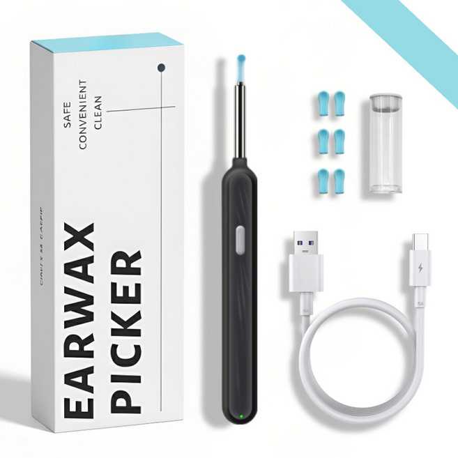 리베이라 초고화질 내시경 귀이개 셀프 귀청소 스마트면봉 귀파개 지능형 어플지원, 블랙, 1개