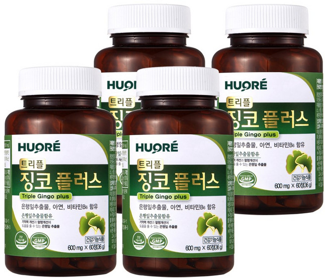 징코플러스 징코 은행잎추출물 혈액순환 혈액순환개선 기억력 은행잎 트리플징코플러스, 60정, 4개