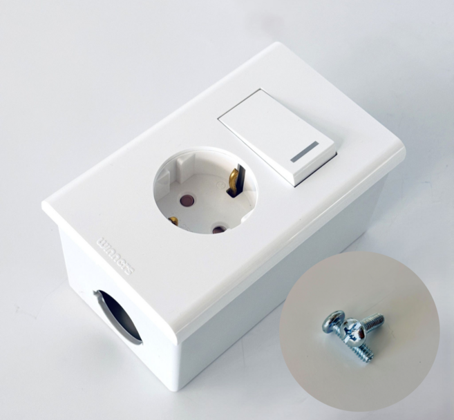 PVC 노출박스 + 스위치부착 1구 콘센트 세트 피스 포함 전기 콘센트 벽 부착용 배전함 콘센트함 전기자재, 1개