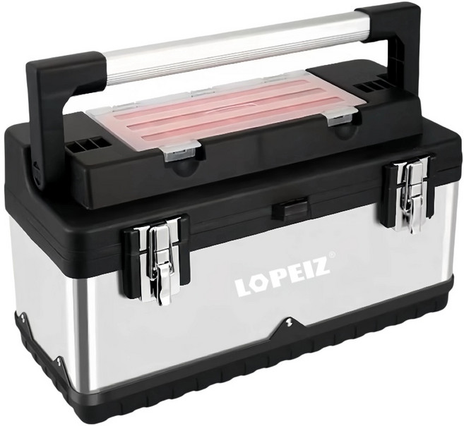 로페이즈 알루미늄 손잡이 스텐리스 2단 공구함 대형50.5cm*23.5cm*25.5cm, 1개