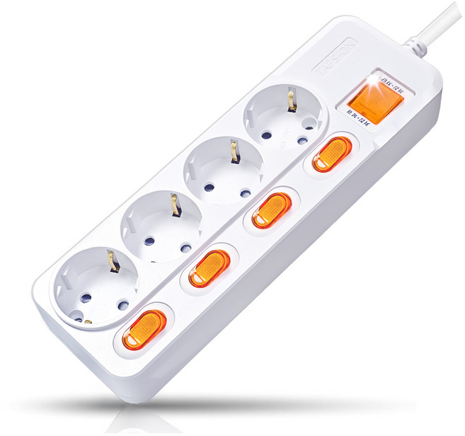 국산 접지 개별 +과부하차단 스위치 멀티탭 멀티콘센트 4구 (16A), 화이트(빨간스위치), 1개, 3m