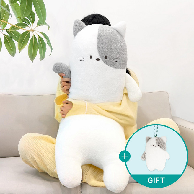 [사은품 증정] 코튼애니 곰/고양이/토끼 리우 바디필로우 100cm (3종) 대형 인형 안고자는 베개 등받이 쿠션 동물 캐릭터, 02 냥이 바디필로우 + 냥이 볼체인 키링
