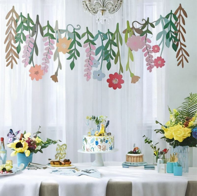 양면 꽃잎 파티 가랜드 컬러풀 야생화 리스 데코 배너 결혼식 생일 브라이덜 샤워 장식, 1개, 양면 야생화