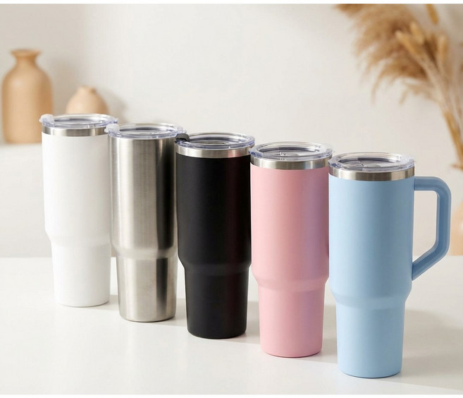 대용량 텀블러 빨대텀블러 보온보냉텀블러 스텐 손잡이 운동 1.18리터, 블루+그레이, 1개, 1.18L