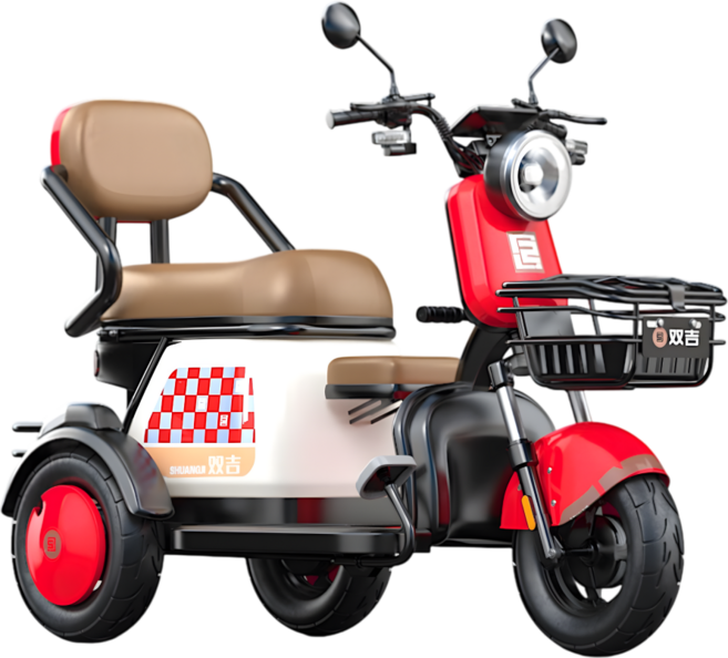 출퇴근 전기 스쿠터 3인승 리튬배터리 배달 오토바이 스쿠터 세발 전동차 3륜 바이크, 레드, 800W 60V 20A(50km)