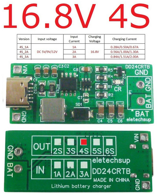 2-6S 타입-c 멀티 셀 8.4V 12.6 16.8 21V 25.2V 7.4V 11.1V 14.8V 18.5V 22.2V 18650 배터리 팩용 스텝 업 부스트 충전기 모듈, 4S, INPUT 2A