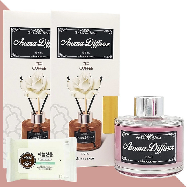 산도깨비 아로마 디퓨저 커피 130ml 2개(+하늘선물 물티슈 10매), 2개