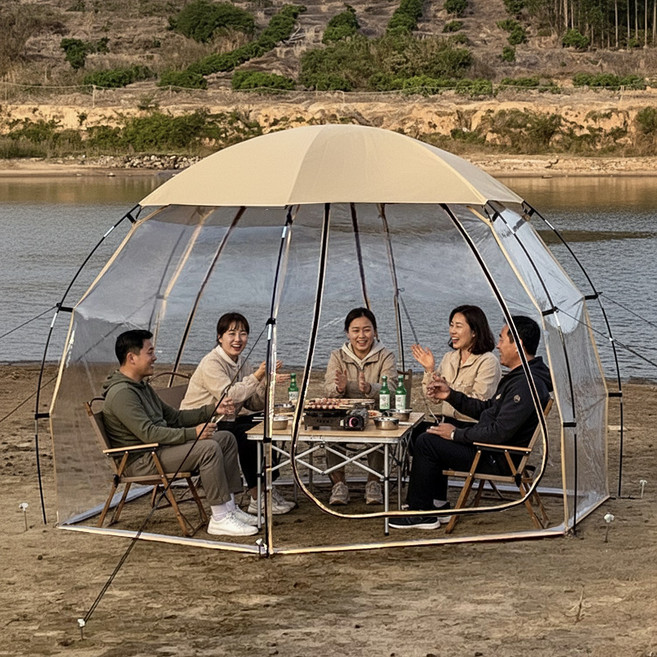 탑 랜더 투명 버블 쉘터 돔형 구조 탈부착 상단 방수 커버 차광 파노라마 감성 텐트 Hemi Crystal Tent, 4-6인용, 카키