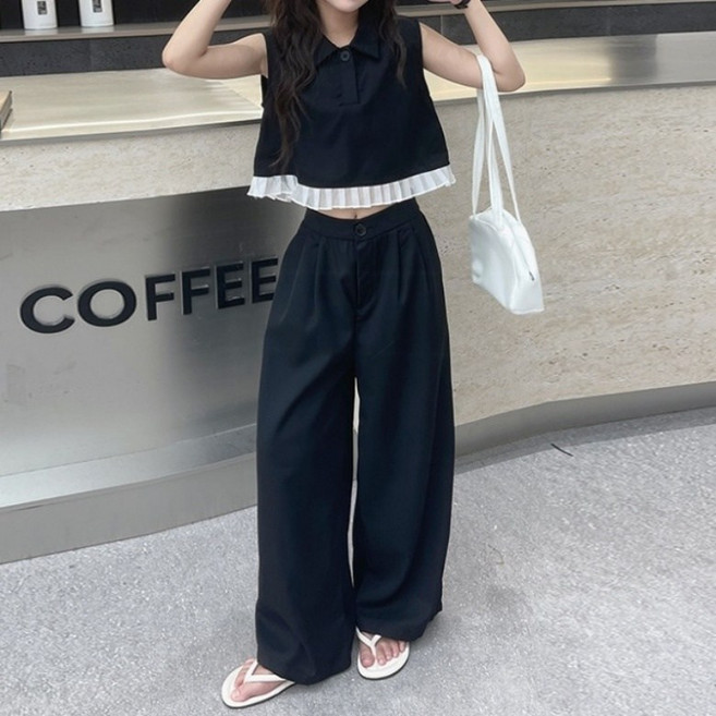 구빠방 여아 크롭 프릴 나시 와이드 팬츠 투피스