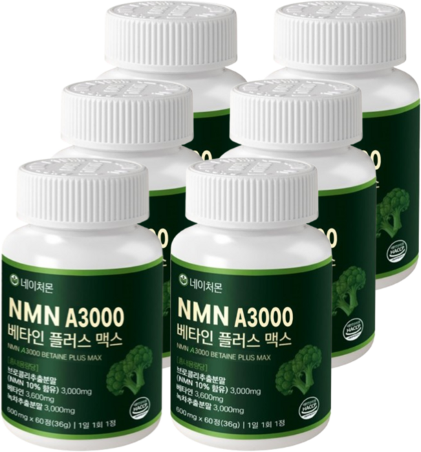 네이처몬 식물성 NMN 엔엠엔 베타인 haccp 인증 nad 니코틴산아미드, 6세트, 60정