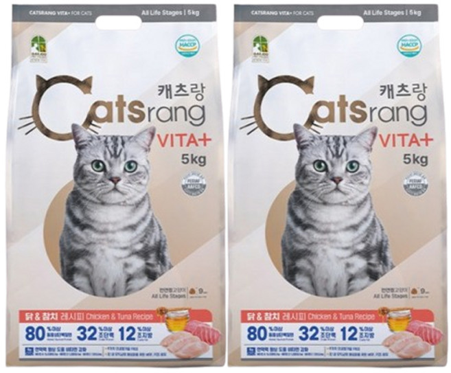 캐츠랑 전연령 고양이 올라이프 건식사료, 닭+참치, 5kg, 2개