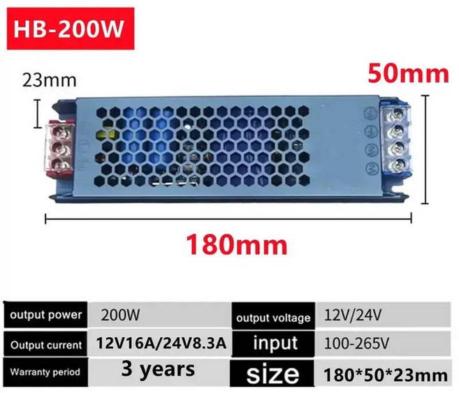 LED POWER LOGIC 공급 장치 12V 24V 45W 60W 100W 150W 200W 300W 400W AC/DC 변압기 스트립 조명에 대 한 드라이버 변환기, DC 12V, 200W (Aluminum)
