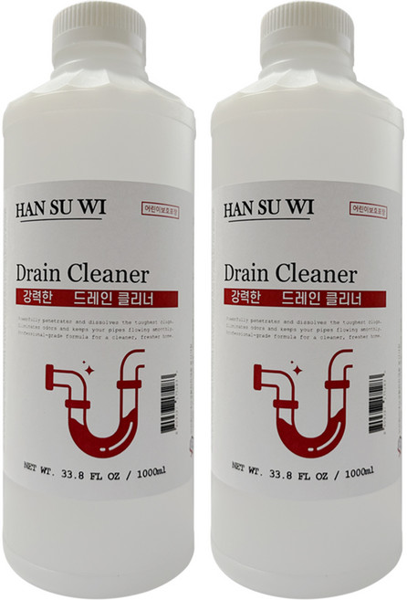 한수위 드레인 클리너 더 강력한 오물분해제 유분용해제 기름분해, 2개, 1L