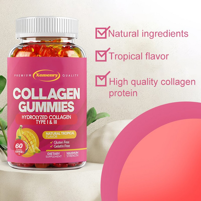 콜라겐 구미 - 모발 피부 및 손톱 건강 - 가수분해 콜라겐 1형 및 3형 함유, 1개