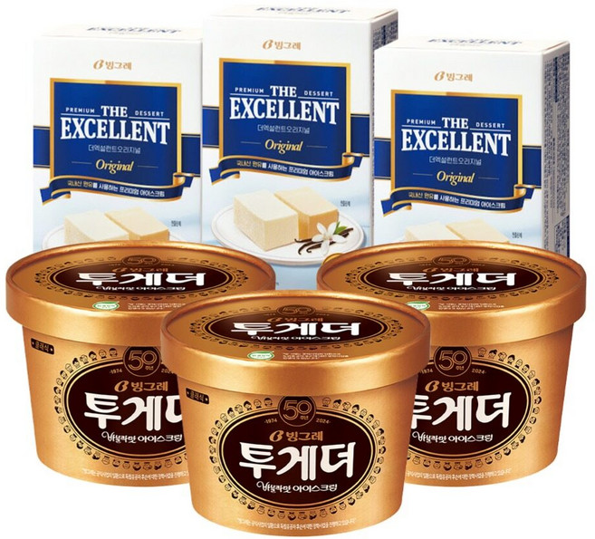 빙그레 투게더 바닐라 3개 + 엑설런트 오리지널 3개 아이스크림, 1세트, 1.7L