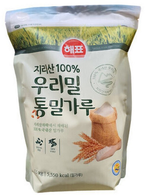 해표 지라산 100 우리밀 통밀가루 1.5kg, 1개