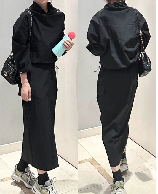 레이디라라 에이치 라인 앞트임 아노락 맥시 롱 스커트