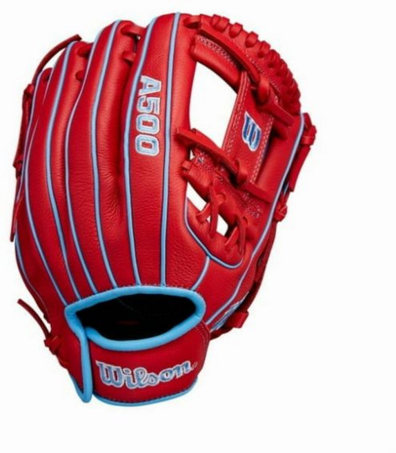 윌슨® A500® 11.5인치 유틸리티 청소년 야구 글러브 오른손용, Red/Cool Blue