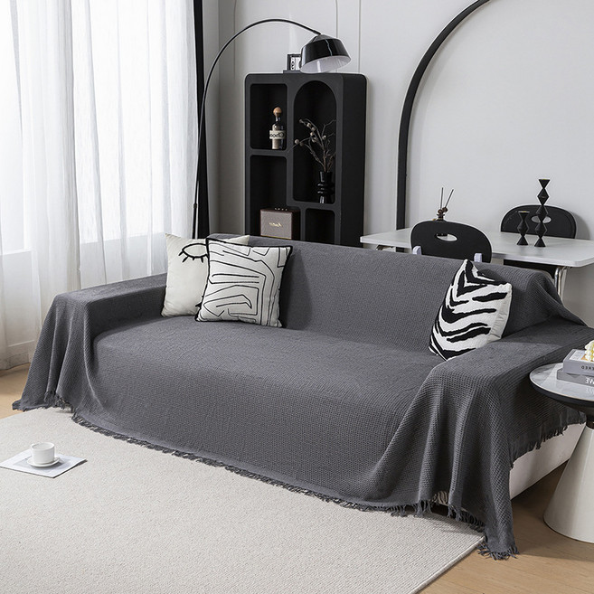 編織沙發布 奶油色系 沙發巾 沙發毯 沙發蓋布 沙發墊 背景布 沙發防塵布 餐桌布 沙發罩, 純灰蜂巢, 1件