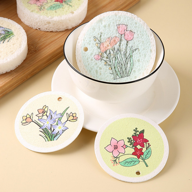 데이아스 천연 펄프 플라워 스펀지 수세미, 6개