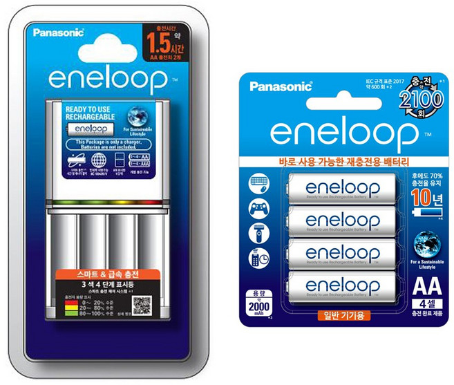 (파나소닉) 에네루프 충전지 AA형 4알 + 급속충전기 BQ-CC55K, 1개