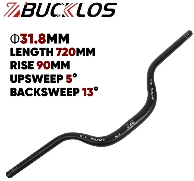 BUCKLOS 산악 자전거 핸들바 알루미늄 합금 핸들바 MTB 라이저 자전거 부품 31.8mm 720mm 780mm 30m, 31.8-720-90mm-Black, 1개