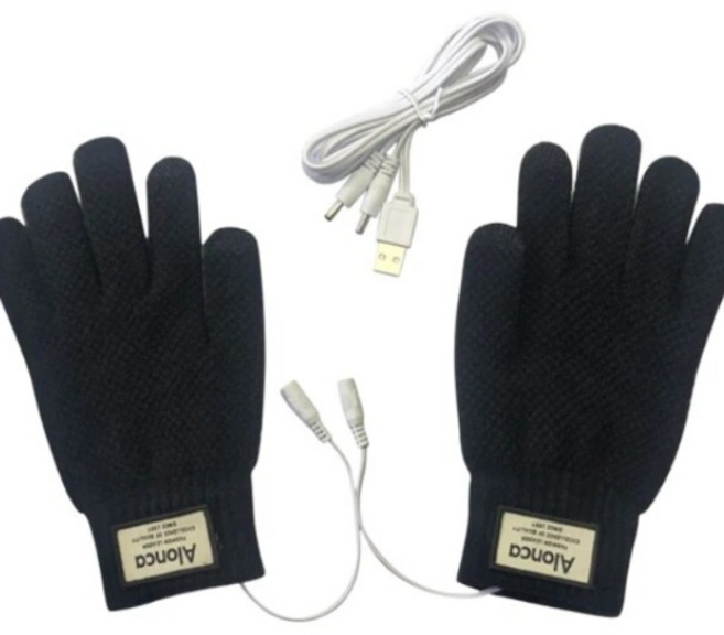 USB 충전식 발열장갑 가열 뜨개질 전체 손가락 방풍 전기 가열 휴대용 항온 핸드 워머, 검은색