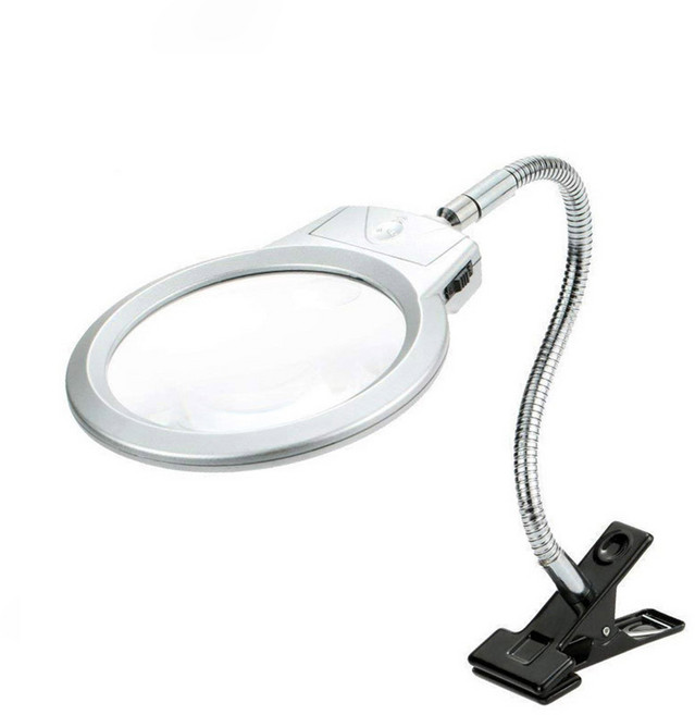 [비버블리] LED 책상 고정 돋보기 스탠드 자바라형 확대경, 1개