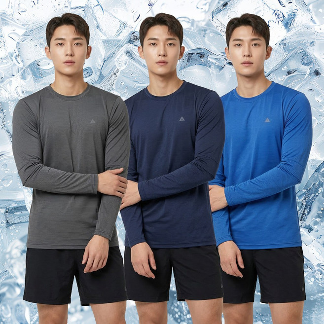 <스타일랑> (1+1+1) 남성 냉감 라운드 긴팔 티셔츠_쿨가이 시원함 하이킹 스포츠웨어 하이킹 데일리 긴팔티