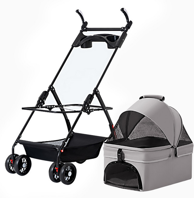 민트스쿨 반려동물 유모차 손잡이 접이식 분리형, 그레이, 1개