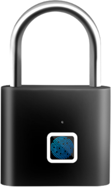 智能指紋電子鎖 30指紋儲存 IP54防水 Micro-USB充電 鋅合金防盜掛鎖 黑色, 1個