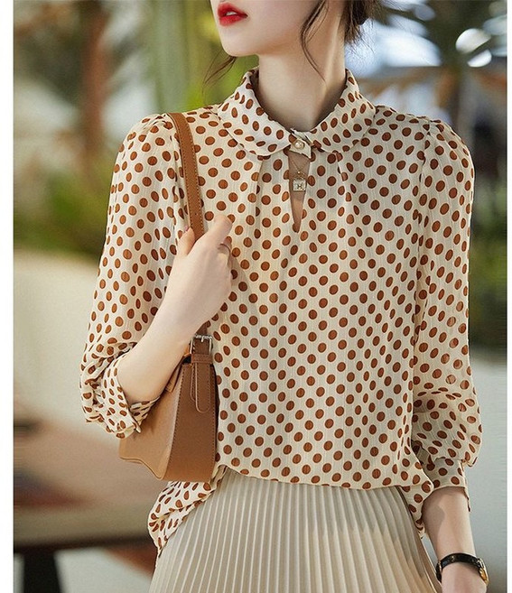 쩐쿠 여성 데일리 땡땡이 고급 쉬폰 하객 블라우스 6202