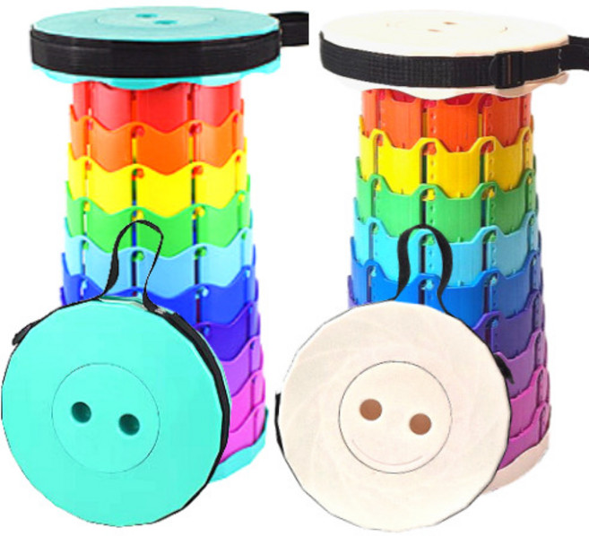 휴대용 접이식 자바라 의자 아코디언 폴딩 체어 높이조절 간이 원형 스툴 코끼리 트위스트 놀이 동산 공원 대기 줄서기, 2개, 레인보우 민트+레인보우 크림화이트