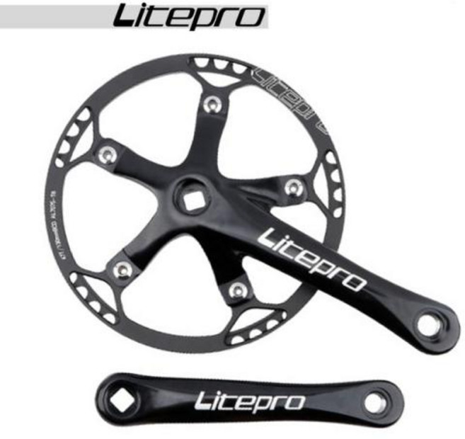 픽시크랭크 자전거 크랭크셋 호환 Litepro 접이식 130BCD 통합 체인휠 싱글 크랭크 45 T 47 53 56 58T 체인링, 4) Black - 56T, 1개