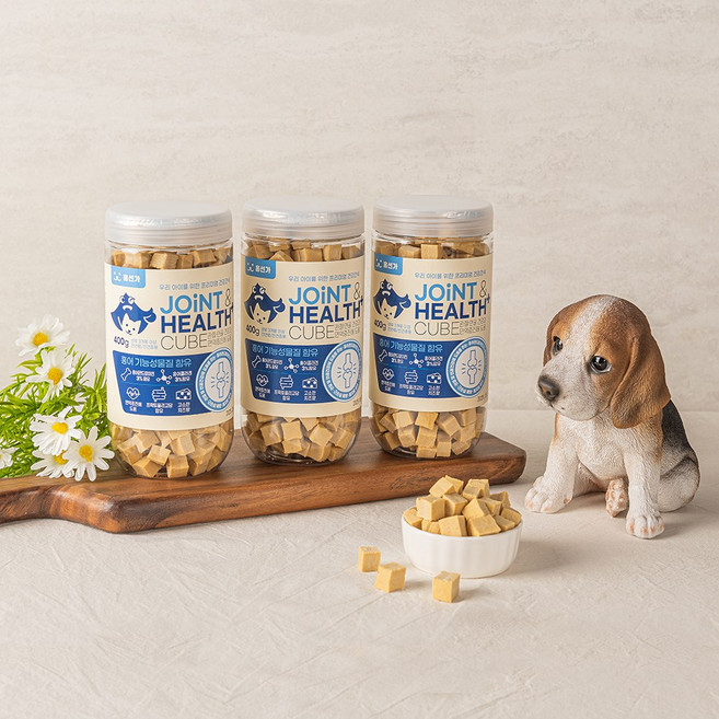 홍선가 반려견 관절 건강간식 조인트 앤 헬스 플러스 큐브 콘드로이친3% 콜라겐1%함유, 3개, 400g, 치즈향
