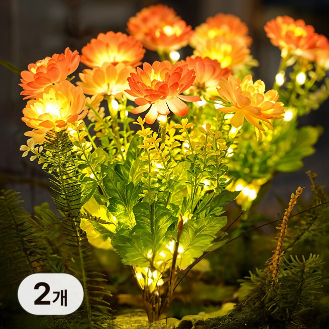 신성나라 태양광 채송화 정원등 꽃 LED 전구 조명등 태양열 전등 경관 조경 테라스 조명, 노란빛(2개)