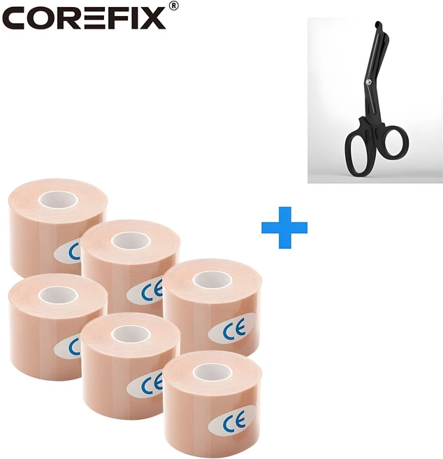 코어픽스 스포츠테이프 + 가위 1 근육 머슬 헬스 무릎 키네시올로지 스포츠테이프 테이프 테이핑, 베이지_전용가위, 6개 - 쿠팡