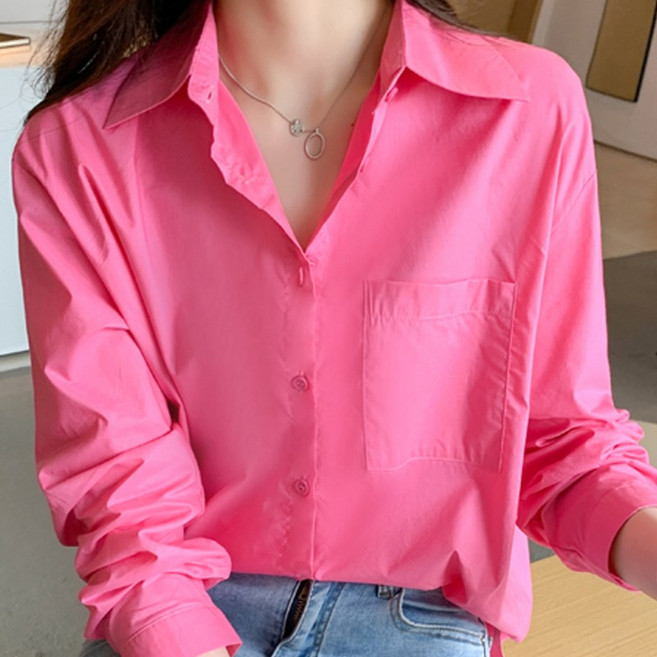 밍키비 여성 봄가을 단색 긴팔 기본셔츠
