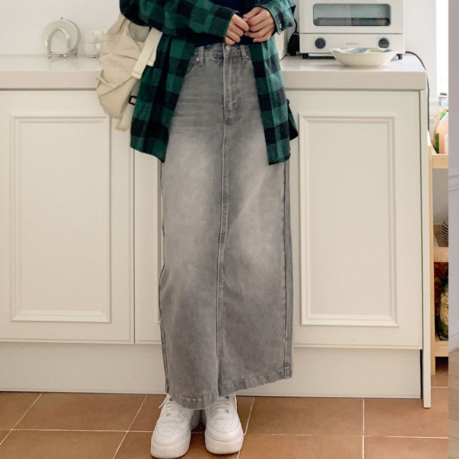 조이메리 여성 데님 롱 스커트 청치마 빅사이즈 뒤트임 4색 2기장 레아 데님 스커트