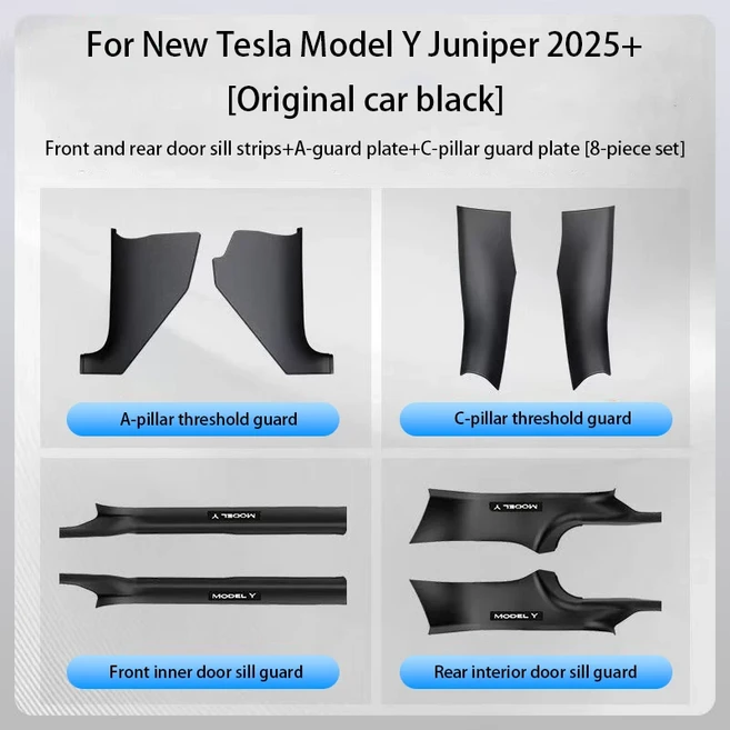 24 8Pcs Tesla Model Y Juniper 2025 + ABS 전면 후면 도어 씰 프로텍터 임계 값 스트립 안티 킥 가드 패널, 05 8PCS black
