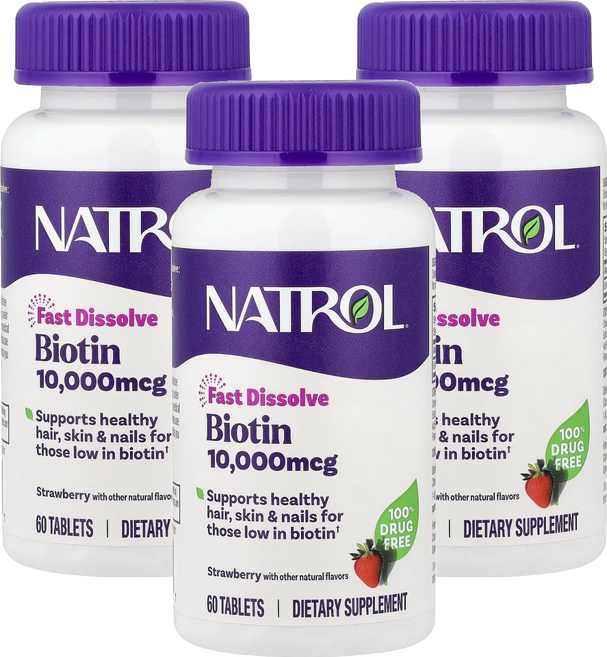 나트롤 비오틴 10000mcg 스트로베리 타블렛, 60정, 3개
