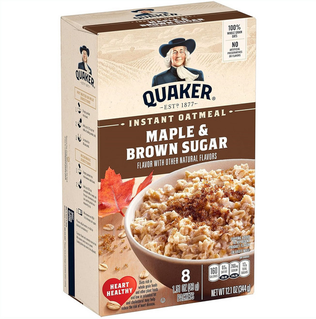 QUAKER 桂格 即食燕麥片 楓糖&紅糖 8入, 344g, 1個