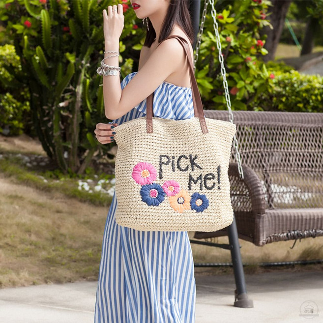 손뜨개가방 망고실 패브릭얀 휴대폰 무지 그물 모티브