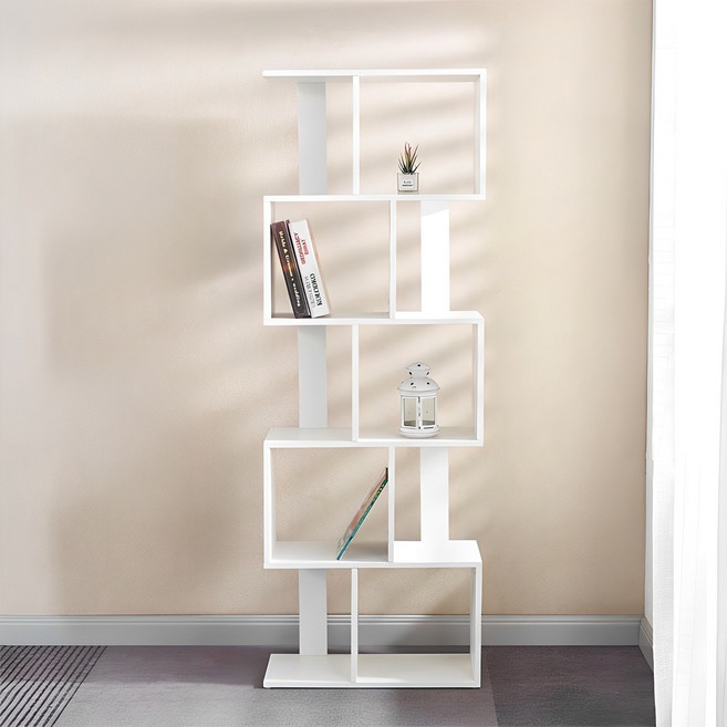 나인홈 퍼즐 책장 선반 전면 파티션 원목 책꽂이, 화이트, 5단