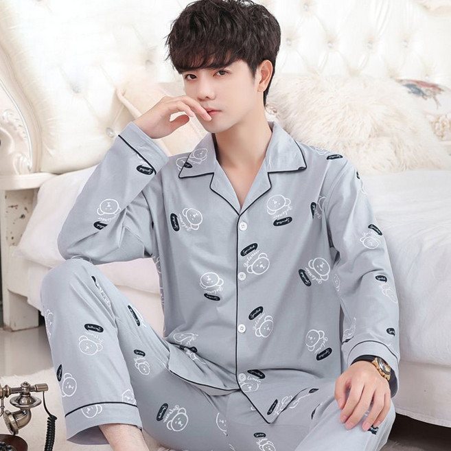 Skyciky 남성 여름 순면 긴팔 얇은 스타일 루즈핏 홈웨어 EE138