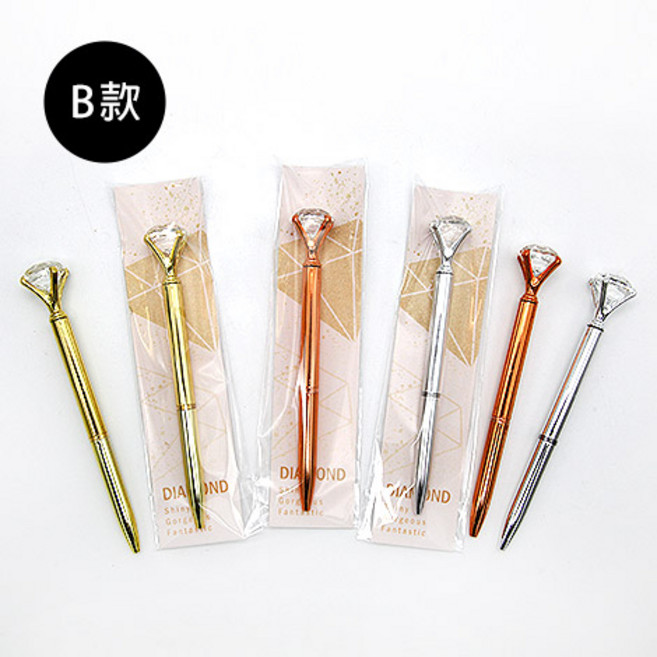 FlowerSP 18克拉大鑽石原子筆, 1個, B款,3色隨機出貨, 3色隨機出貨