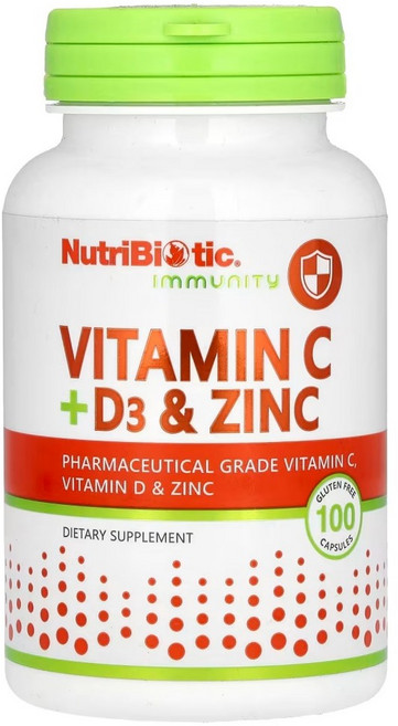 뉴트리바이오틱 비타민 C + D3 & 징크 캡슐, 100정, 1개
