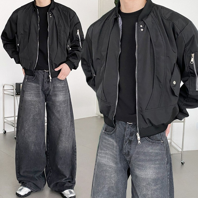 크롭핏 리버스 생활방스 절개 크래커 점퍼 자켓