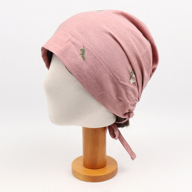 비토스 국내제작 꽃 자수 순면 밴딩 두건 중년 여자 실내 모자 항암모자