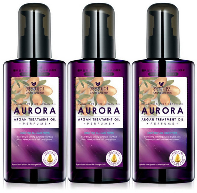 오로라 아르간 헤어에센스 헤어오일 140ml 1+1+1 / 퍼퓸 8가지 손상모발 케어 / 7가지 오일성분, 3개